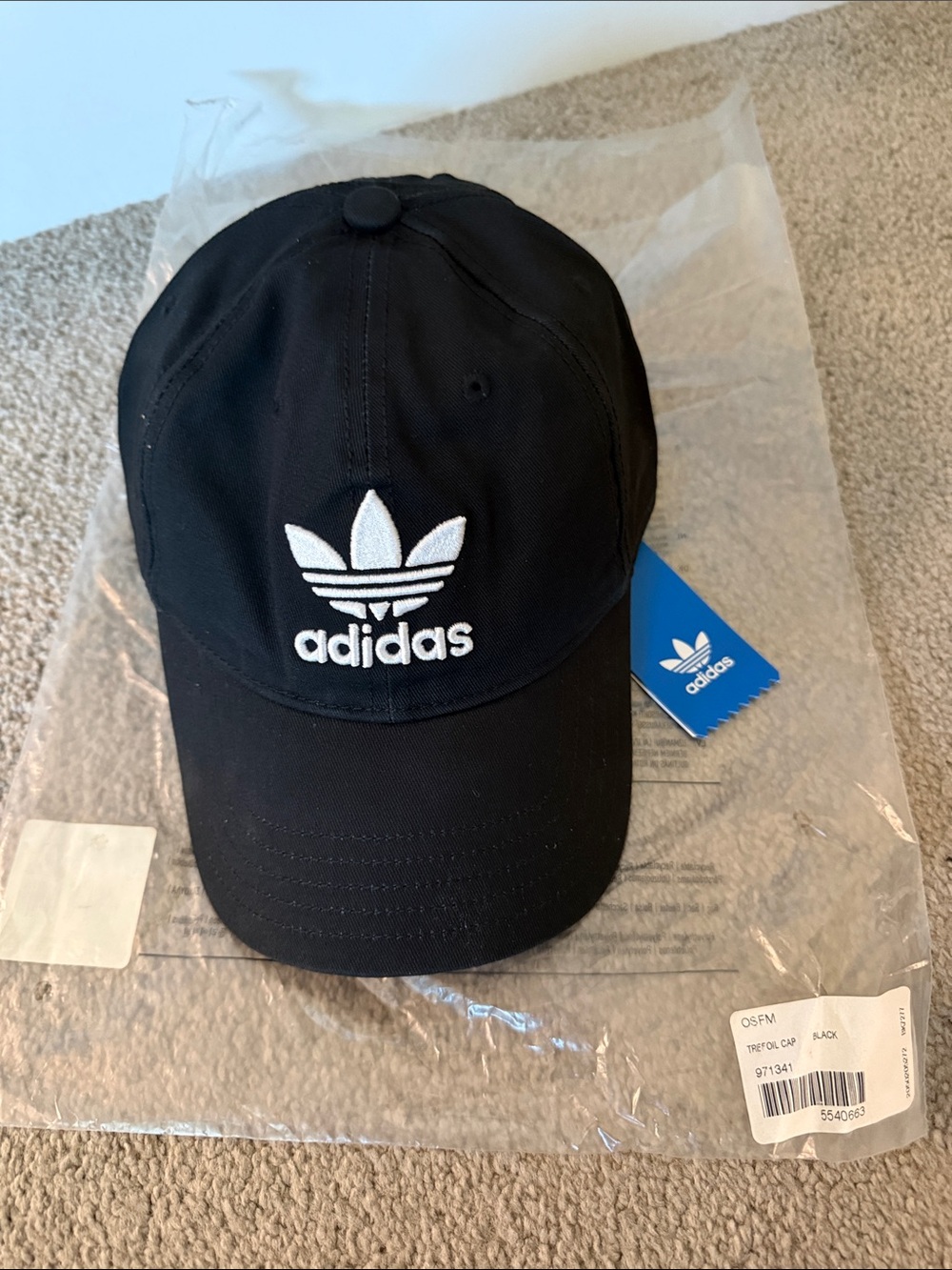 adidas Black Baseball Cap with White Trefoil Logo